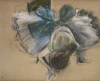 Reprodukcja Danseuse rajustant son chausson, Edgar Degas - Wzór graficzny. Postać tancerki w białej spódnicy i zielonej