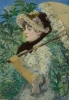 Reprodukcja Le Printemps Spring, Edouard Manet - Wzór graficzny. Postać kobiety w kapeluszu z parasolką w otoczeniu zieleni