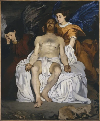 Reprodukcja The Dead Christ with Angels, Edouard Manet - Wzór graficzny. Postać Chrystusa w centrum, otoczona aniołami