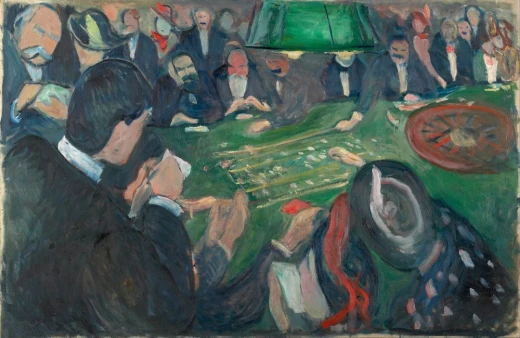 Reprodukcja obrazu Edvarda Muncha At the Roulette Table in Monte Carlo przedstawiająca ludzi przy stole do gry