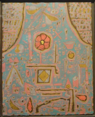 Reprodukcja Efflorescence, Paul Klee - Wzór graficzny. Kolorowe kształty, linie i figury tworzą abstrakcyjny układ