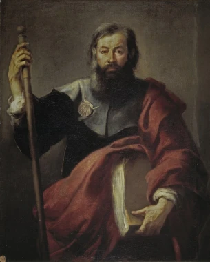 Reprodukcja El apóstol Santiago, Bartolome Esteban Murillo - Wzór graficzny. Postać mężczyzny w szatach, trzymającego laskę