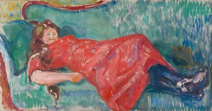 Reprodukcja On the Sofa, Edvard Munch - Aranżacja w salonie. Ściany w jasnych kolorach, meble w stylu skandynawskim