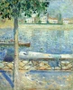 Reprodukcja The Seine at Saint-Cloud, Edvard Munch - Wzór graficzny. Obraz przedstawia rzekę, drzewa i budynki w tle