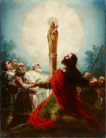 Reprodukcja El apostol Santiago y sus discipulos adorando a la Virgen del Pilar, Francisco Goya - Wzór graficzny. Postacie