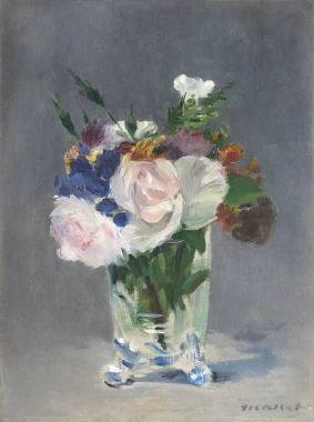 Reprodukcja Flowers in a Crystal Vase, Edouard Manet - Wzór graficzny. Kompozycja kwiatów w wazonie, różne kształty i kolory