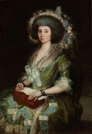 Reprodukcja Portrait of Senora Cean Bermudez, Francisco Goya - Wzór graficzny. Postać kobiety w zielonej sukni z białymi