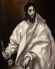 Reprodukcja St. Bartholomew, El Greco - Wzór graficzny. Postać mężczyzny w białej szacie trzyma nóż i łańcuch