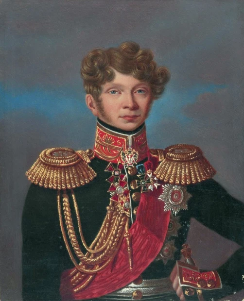 Reprodukcja Generał Józef Rautenstrauch, Stanisław Marszałkiewicz - Wzór graficzny. Postać mężczyzny w mundurze z ozdobami