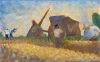 Reprodukcja Les Terrassiers, Georges Seurat - Wzór graficzny. Przedstawia postacie pracujące na polu, młyn i krajobraz