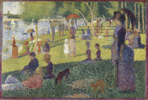 Reprodukcja obrazu Georgesa Seurata Study for A Sunday on La Grande Jatte przedstawiająca ludzi w parku nad rzeką