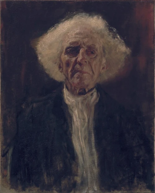 Reprodukcja Blind Man, Klimt Gustav - Wzór graficzny. Postać mężczyzny z jasnymi włosami na ciemnym tle