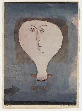 Reprodukcja Fright of a Girl, Paul Klee - Wzór graficzny. Postać z dużą głową, prostym ciałem i okrągłymi oczami