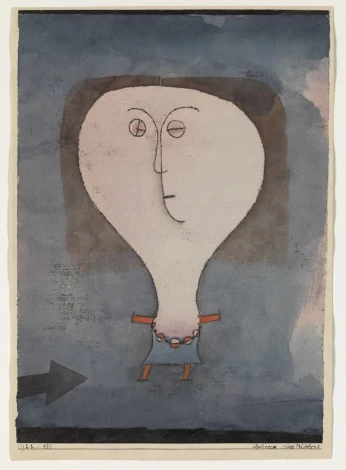 Reprodukcja Fright of a Girl, Paul Klee - Wzór graficzny. Postać z dużą głową, prostym ciałem i okrągłymi oczami