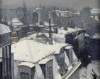 Reprodukcja Rooftops in the Snow, Gustave Caillebotte - Wzór graficzny. Widok na pokryte śniegiem dachy budynków, z kominami
