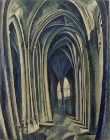Reprodukcja Saint-Severin No. 3, Robert Delaunay - Wzór graficzny. Abstrakcyjne kształty i linie tworzą przestrzeń z łukami