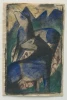 Reprodukcja Two Blue Horses, Franz Marc - Wzór graficzny. Dwa niebieskie konie na tle zielonych gór i księżyca