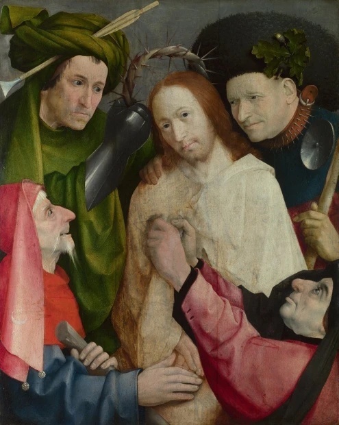 Reprodukcja Christ Crowned with Thorns, Hieronymus Bosch - Wzór graficzny. Postacie w różnych strojach, wyraziste twarze