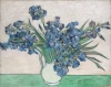 Reprodukcja Irises, 1890, Vincent van Gogh - Wzór graficzny. Kwiaty irysów w wazonie na jasnym tle, z dominującymi