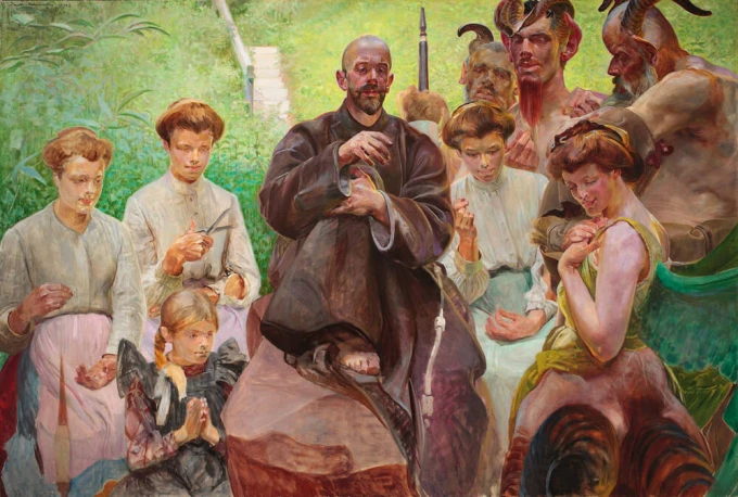 Reprodukcja Święty Franciszek, Jacek Malczewski - Wzór graficzny. Postacie w różnych pozach, z różnorodnymi wyrazami twarzy