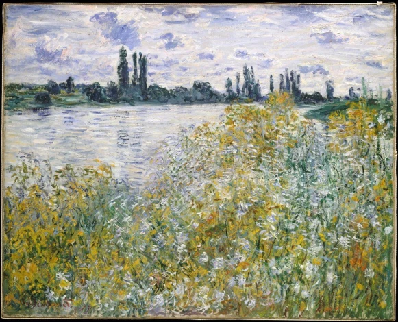 Reprodukcja Ile aux Fleurs near Vetheuil, Claude Monet - Wzór graficzny. Obraz przedstawia kwiaty w różnych odcieniach