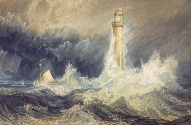 Reprodukcja Bell Rock Lighthouse, William Turner - Wzór graficzny. Obraz przedstawia latarnię morską na tle burzliwego morza