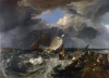 Reprodukcja Calais Pier, William Turner - Wzór graficzny. Obraz przedstawia morze z łodziami, chmurami i falami