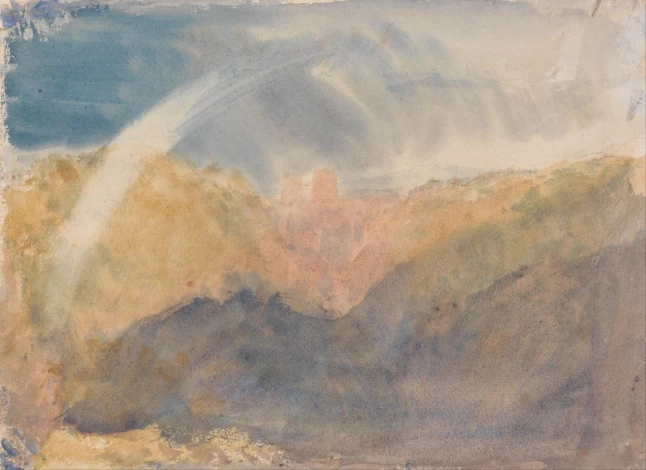 Reprodukcja Crichton Castle, Mountainous Landscape with a Rainbow, William Turner - Wzór graficzny. Obraz przedstawia