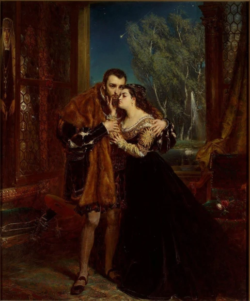 Reprodukcja Zygmunt August z Barbarą, Jan Matejko - Wzór graficzny. Postacie w historycznych strojach w intymnej scenie