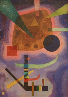 Reprodukcja Drei Elemente, Wassily Kandinsky - Wzór graficzny. Kompozycja z geometrycznymi kształtami w intensywnych