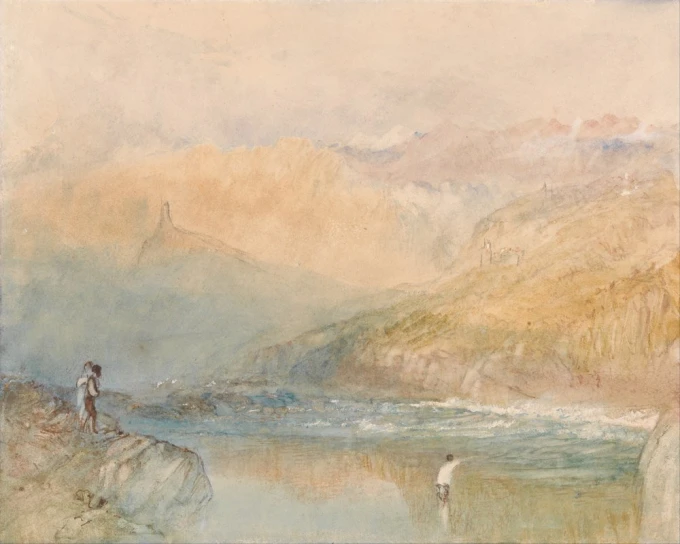 Reprodukcja On the Mosell, Near Traben Trarbach, William Turner - Wzór graficzny. Obraz przedstawia krajobraz z rzeką