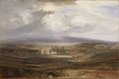 Reprodukcja Raby Castle, the Seat of the Earl of Darlington, William Turner - Wzór graficzny. Obraz przedstawia zamek