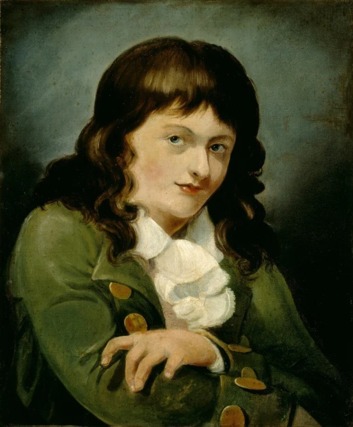 Reprodukcja Self-Portrait, William Turner - Wzór graficzny. Młody mężczyzna z długimi włosami w zielonym płaszczu, z rękami