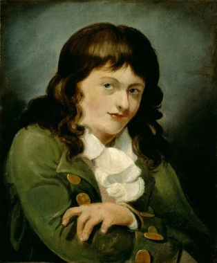 Reprodukcja Self-Portrait, William Turner - Wzór graficzny. Młody mężczyzna z długimi włosami w zielonym płaszczu, z rękami