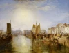 Reprodukcja The Harbor of Dieppe, William Turner - Wzór graficzny. Obraz przedstawia port z łodziami, budynkami
