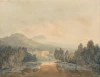 Reprodukcja Villa Salviati on the Arno, William Turner - Wzór graficzny. Obraz przedstawia rzekę z łodziami, otoczoną