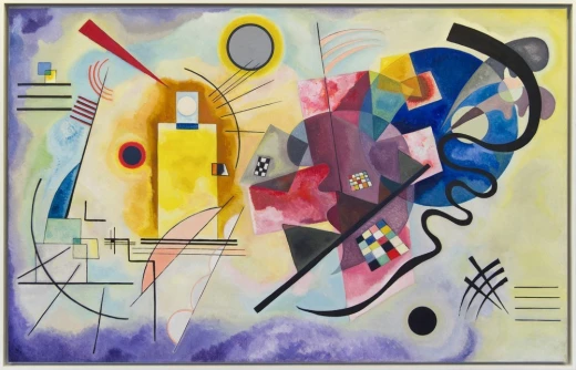 Reprodukcja obrazu Yellow-Red-Blue Wassilego Kandinsky\'ego przedstawiająca abstrakcyjną kompozycję barwnych plam