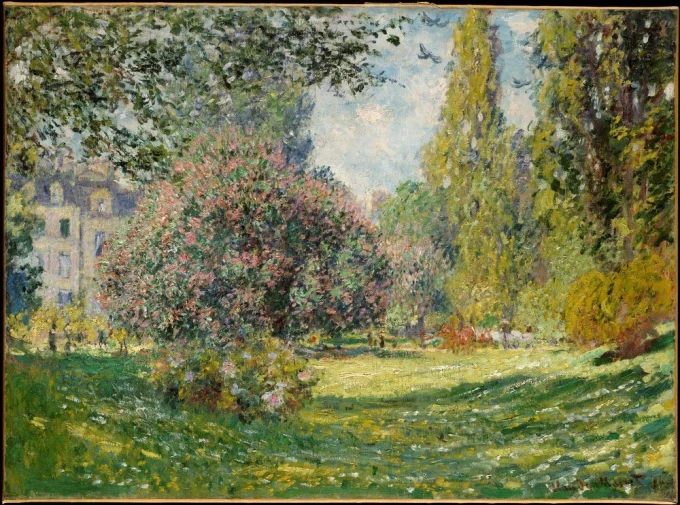Reprodukcja Landscape The Parc Monceau, Claude Monet - Wzór graficzny. Obraz przedstawia park z drzewami, krzewami