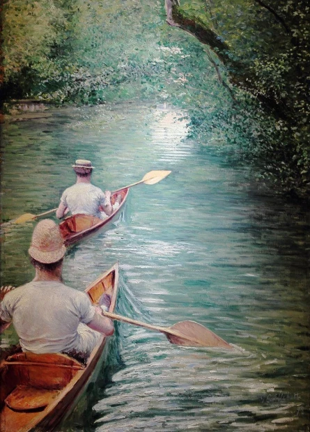 Reprodukcja Les Perissoires by Gustave Caillebotte, Gustave Caillebotte - Wzór graficzny. Dwa wiosłujące mężczyźni