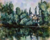 Reprodukcja Am Ufer der Marne, Paul Cezanne - Wzór graficzny. Obraz przedstawia krajobraz z domem i drzewami odbijającymi