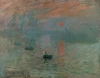 Reprodukcja Impression, Sunrise, Claude Monet - Wzór graficzny. Obraz przedstawia łódź na wodzie, z zachodem słońca w tle