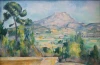 Reprodukcja Montagne Sainte-Victoire, Paul Cezanne - Wzór graficzny. Obraz przedstawia górski krajobraz z zielonymi drzewami