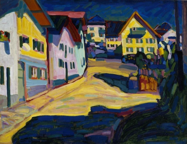 Reprodukcja Murnau, Burggrabenstrasse 1, Wassily Kandinsky - Wzór graficzny. Kolorowe budynki w intensywnych barwach, kręta