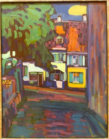 Reprodukcja Murnau, Houses in the Obermarkt, Wassily Kandinsky - Wzór graficzny. Kolorowe domy w różnych kształtach