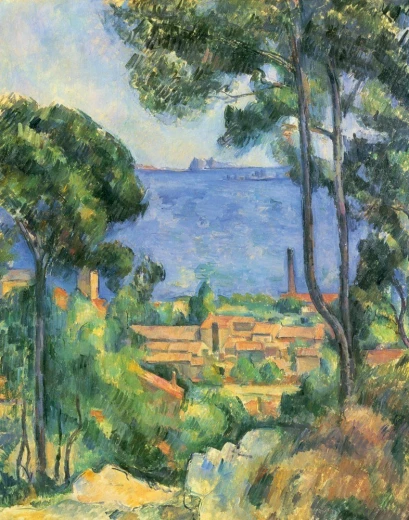 Reprodukcja obrazu Paula Cézanne\'a Blick auf L\'Estaque und das Chateaux d\'If przedstawiająca pejzaż z morzem