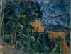 Reprodukcja Chateau Noir, Paul Cezanne - Wzór graficzny. Obraz przedstawia dom wśród drzew, z dominującymi odcieniami