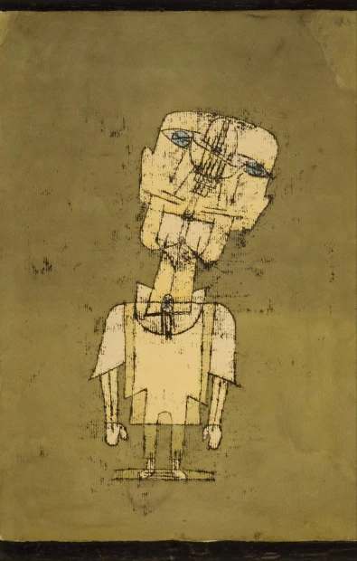Reprodukcja Ghost of a Genius, Paul Klee - Wzór graficzny. Postać z wydłużoną głową, prostym ciałem i dużymi oczami
