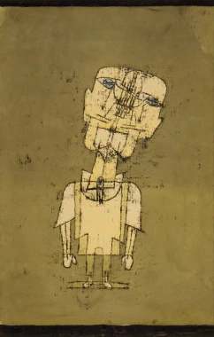 Reprodukcja Ghost of a Genius, Paul Klee - Wzór graficzny. Postać z wydłużoną głową, prostym ciałem i dużymi oczami