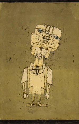 Reprodukcja Ghost of a Genius, Paul Klee - Wzór graficzny. Postać z wydłużoną głową, prostym ciałem i dużymi oczami