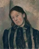 Reprodukcja Portrait of Madame Cezanne, Paul Cezanne - Wzór graficzny. Postać kobiety w ciemnym stroju z paskami, z wyrazem